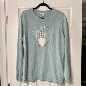 Christopher & Banks Light Teal Gnome Crewneck Sweater